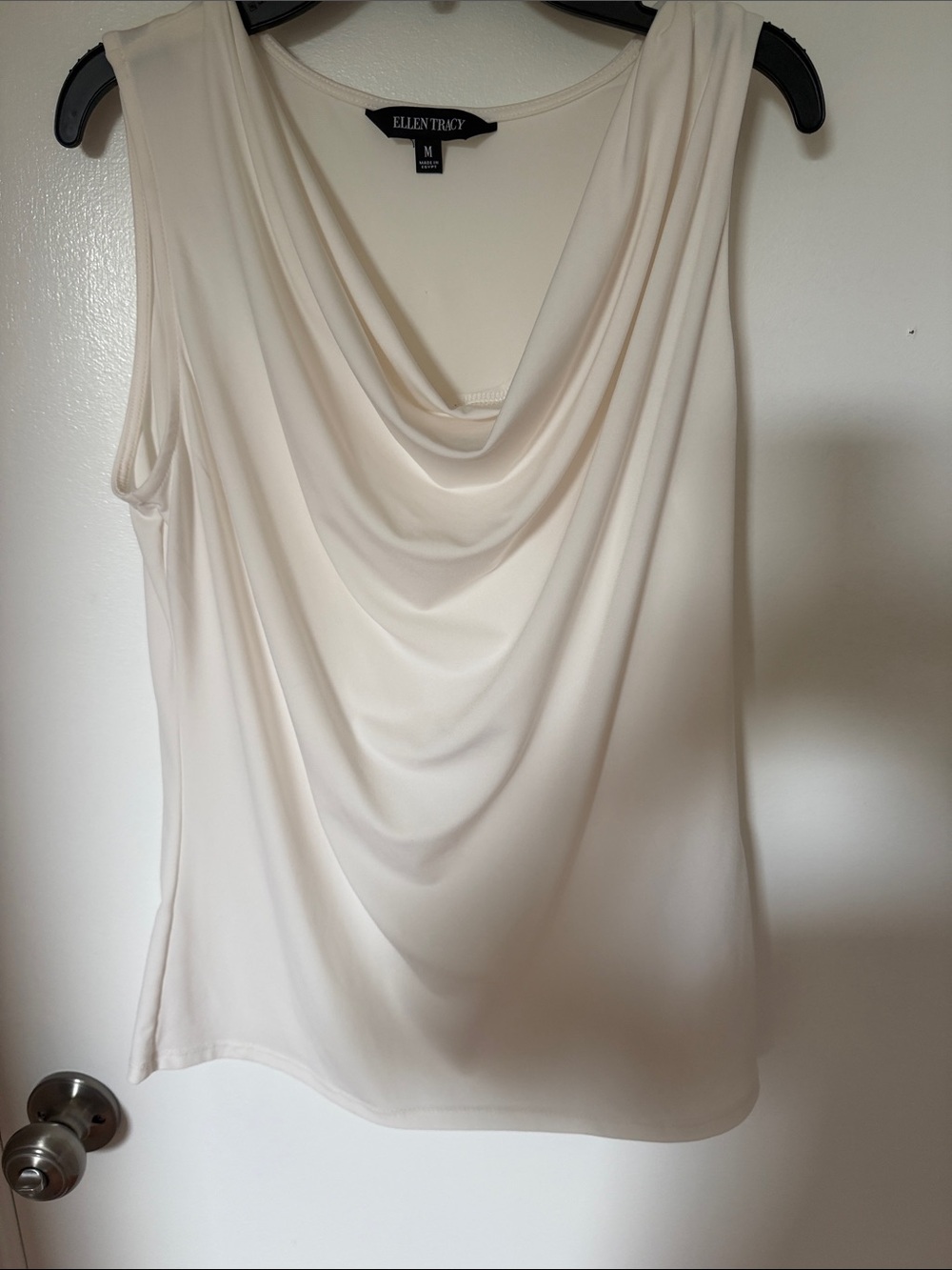 Ellen Tracy Cream Satin Draped Cowl Neck Camisole